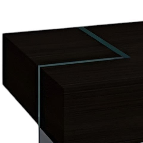 Homeroots 53" Modern Black And Clear Wood And Glass Sled Coffee Table - Stylish Accent For Living Room Or Office   554300