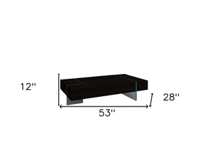 Homeroots 53" Modern Black And Clear Wood And Glass Sled Coffee Table - Stylish Accent For Living Room Or Office   554300