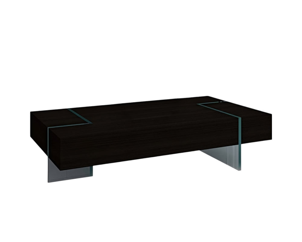 HomeRoots 53" Sleek Black and Clear Glass Sled Coffee Table – Modern Design for Living Room or Office Use 554300