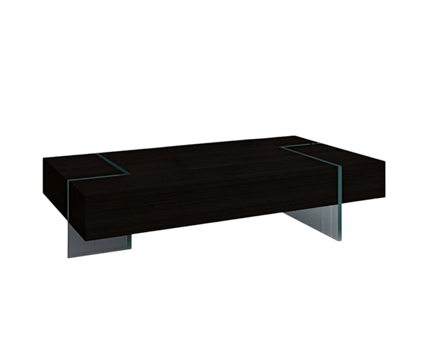 HomeRoots 53" Sleek Black and Clear Glass Sled Coffee Table – Modern Design for Living Room or Office Use 554300