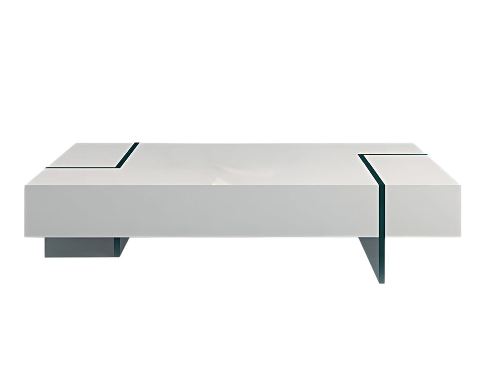 HomeRoots 53" Sleek White and Clear Glass Sled Coffee Table - Modern Design for Stylish Living Spaces & Durability 554301