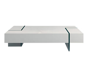 HomeRoots 53" Sleek White and Clear Glass Sled Coffee Table - Modern Design for Stylish Living Spaces & Durability 554301