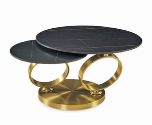 Homeroots 32" Stylish Black And Gold Round Distressed Coffee Table - Chic Ceramic Tile & Metal Design   554302