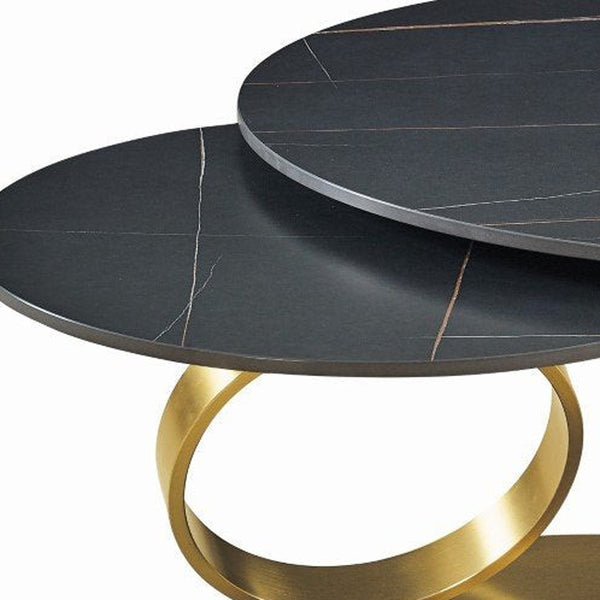 Homeroots 32" Stylish Black And Gold Round Distressed Coffee Table - Chic Ceramic Tile & Metal Design   554302