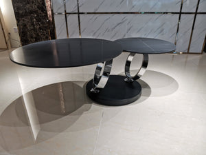 HomeRoots 32" Modern Round Coffee Table with Black Ceramic Tile Top and Sturdy Metal Base for Any Space 554303