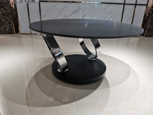 HomeRoots 32" Modern Round Coffee Table with Black Ceramic Tile Top and Sturdy Metal Base for Any Space 554303