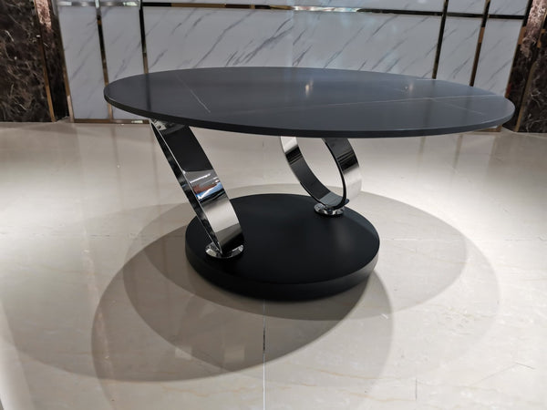 HomeRoots 32" Modern Round Coffee Table with Black Ceramic Tile Top and Sturdy Metal Base for Any Space 554303