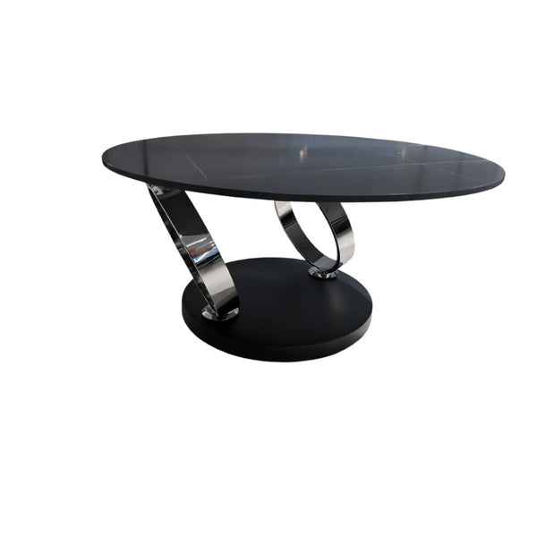 HomeRoots 32" Modern Round Coffee Table with Black Ceramic Tile Top and Sturdy Metal Base for Any Space 554303