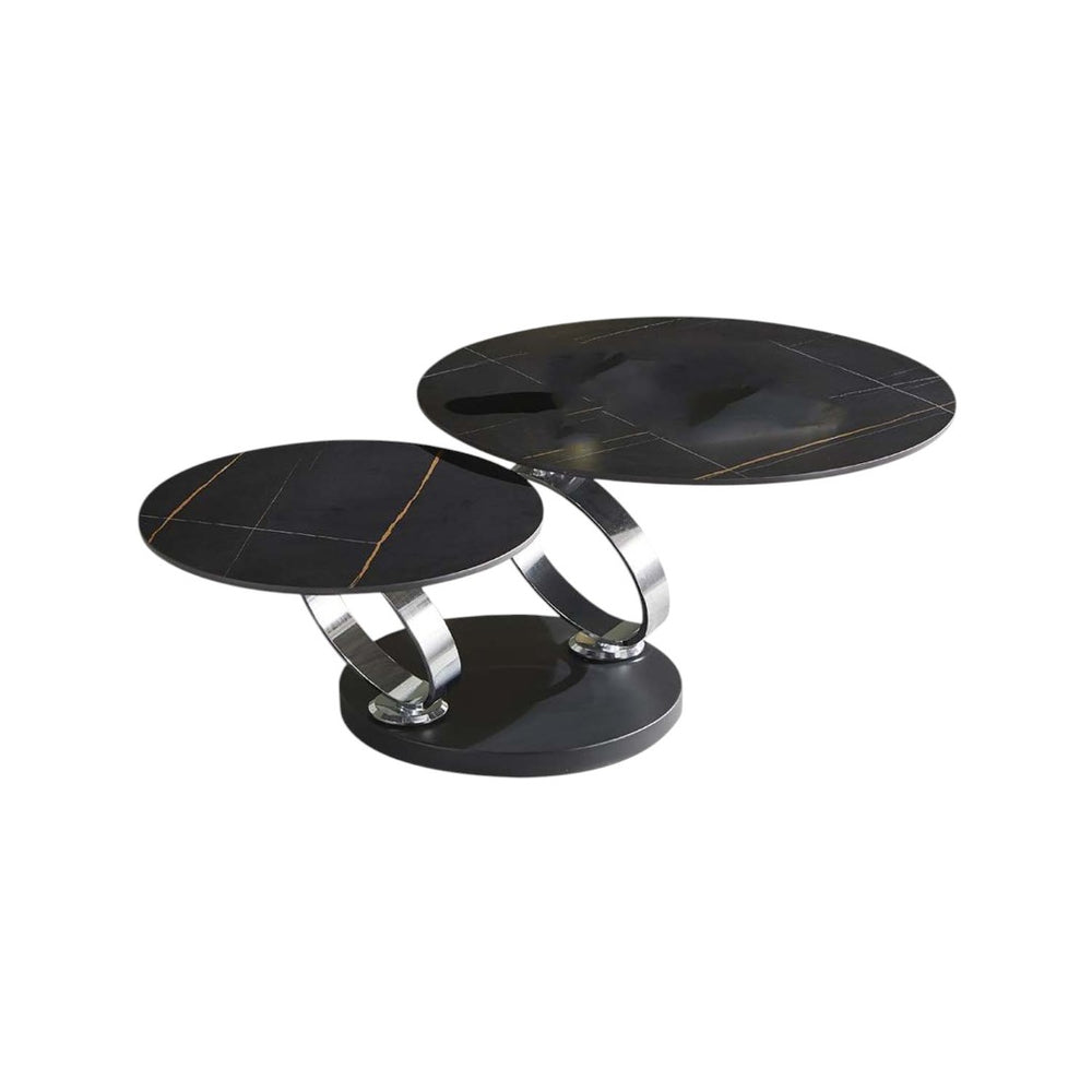 HomeRoots 32" Modern Round Coffee Table with Black Ceramic Tile Top and Sturdy Metal Base for Any Space 554303
