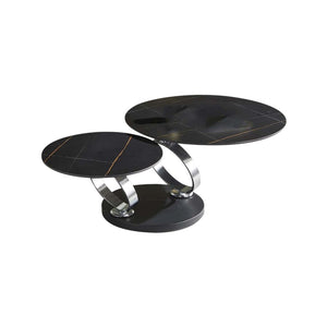 HomeRoots 32" Modern Round Coffee Table with Black Ceramic Tile Top and Sturdy Metal Base for Any Space 554303