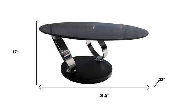 HomeRoots 32" Modern Round Coffee Table with Black Ceramic Tile Top and Sturdy Metal Base for Any Space 554303