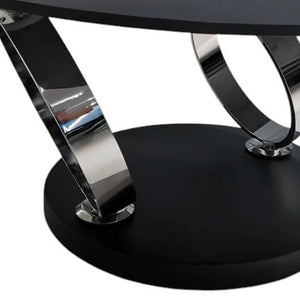 HomeRoots 32" Modern Round Coffee Table with Black Ceramic Tile Top and Sturdy Metal Base for Any Space 554303