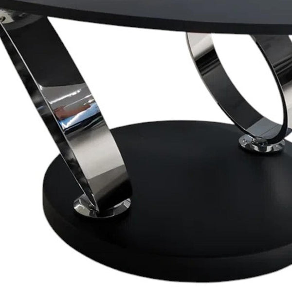 HomeRoots 32" Modern Round Coffee Table with Black Ceramic Tile Top and Sturdy Metal Base for Any Space 554303