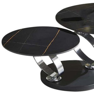 HomeRoots 32" Modern Round Coffee Table with Black Ceramic Tile Top and Sturdy Metal Base for Any Space 554303