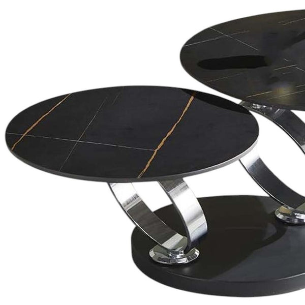 HomeRoots 32" Modern Round Coffee Table with Black Ceramic Tile Top and Sturdy Metal Base for Any Space 554303
