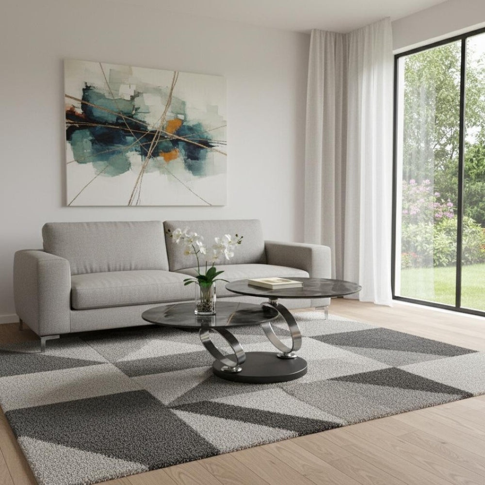 HomeRoots 32" Modern Round Coffee Table with Black Ceramic Tile Top and Sturdy Metal Base for Any Space 554303