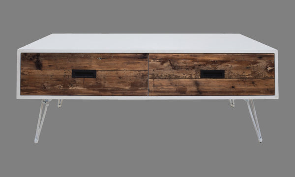 Homeroots 48" Modern Brown And White Wood & Metal Coffee Table With Two Drawers For Stylish Living Rooms   554304