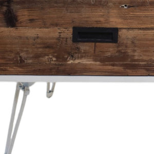 Homeroots 48" Modern Brown And White Wood & Metal Coffee Table With Two Drawers For Stylish Living Rooms   554304