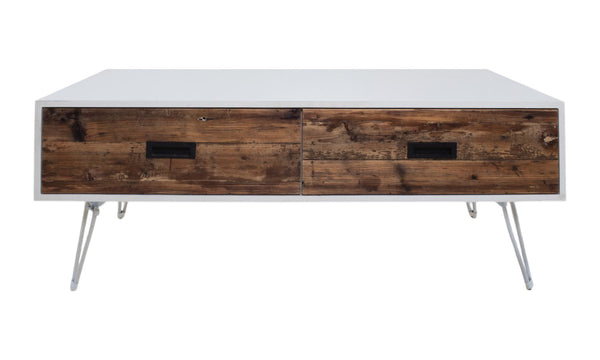 HomeRoots 48" Modern Brown and White Wood & Metal Coffee Table with 2 Drawers for Stylish Living Spaces 554304