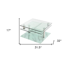 Homeroots 32" Stylish Clear And White Faux Marble Glass & Metal Coffee Table With 3 Shelves For Modern Homes   554305