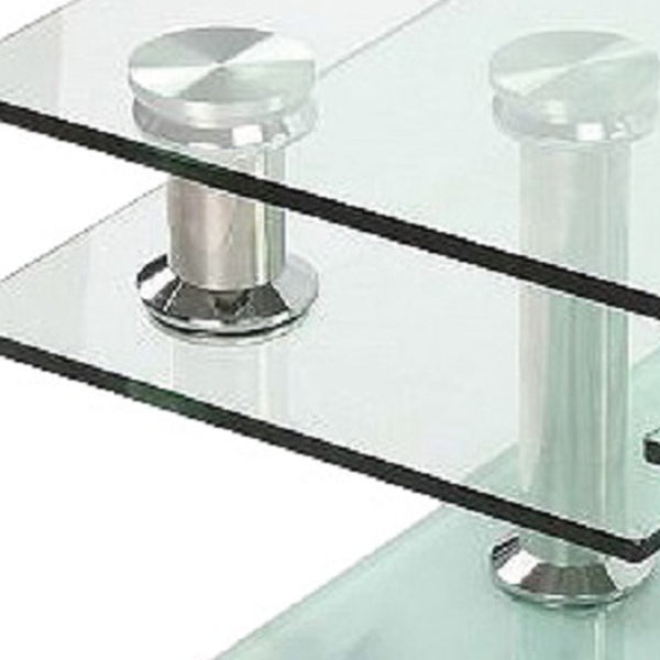 Homeroots 32" Stylish Clear And White Faux Marble Glass & Metal Coffee Table With 3 Shelves For Modern Homes   554305