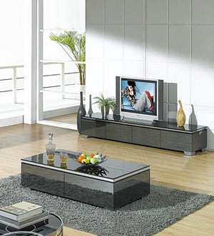 HomeRoots 26" Glamorous Gray & Silver Mirrored Glass Coffee Table with Drawers for Chic Living Spaces 554306