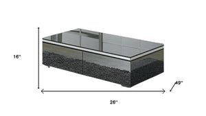 HomeRoots 26" Glamorous Gray & Silver Mirrored Glass Coffee Table with Drawers for Chic Living Spaces 554306