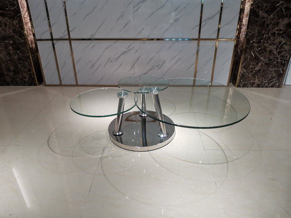 Homeroots 32" Clear Glass & Silver Metal Round Coffee Table - Stylish Floor Shelf For Living Room & Office   554307