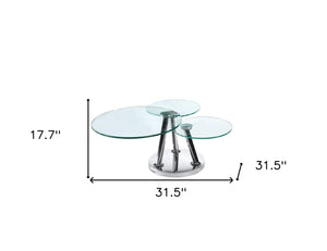 Homeroots 32" Clear Glass & Silver Metal Round Coffee Table - Stylish Floor Shelf For Living Room & Office   554307