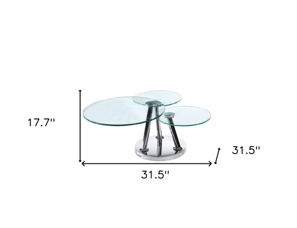 Homeroots 32" Clear Glass & Silver Metal Round Coffee Table - Stylish Floor Shelf For Living Room & Office   554307