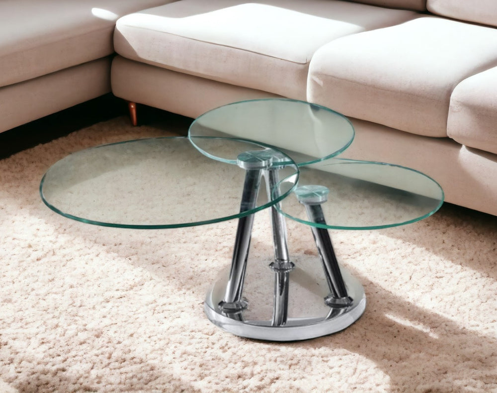 Homeroots 32" Clear Glass & Silver Metal Round Coffee Table - Stylish Floor Shelf For Living Room & Office   554307