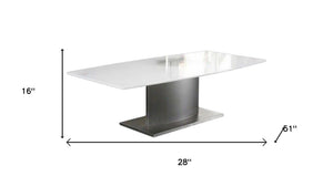 HomeRoots 28" White Marble Coffee Table with Silver Metal Base – Elegant Centerpiece for Modern Living Spaces 554308
