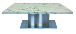 Homeroots 51" White And Silver Marble Coffee Table – Elegant Stainless Steel Pedestal For Living Room Style   554309