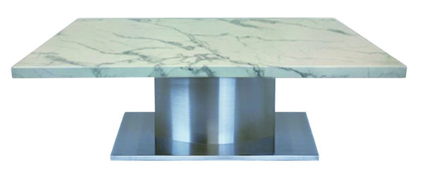 Homeroots 51" White And Silver Marble Coffee Table – Elegant Stainless Steel Pedestal For Living Room Style   554309