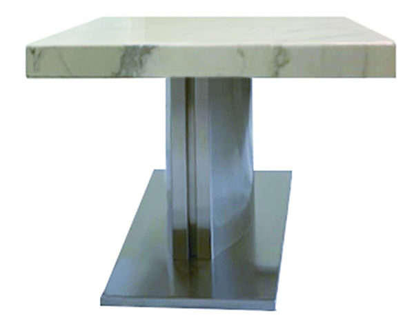 Homeroots 51" White And Silver Marble Coffee Table – Elegant Stainless Steel Pedestal For Living Room Style   554309