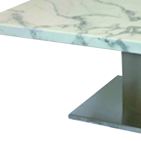 Homeroots 51" White And Silver Marble Coffee Table – Elegant Stainless Steel Pedestal For Living Room Style   554309