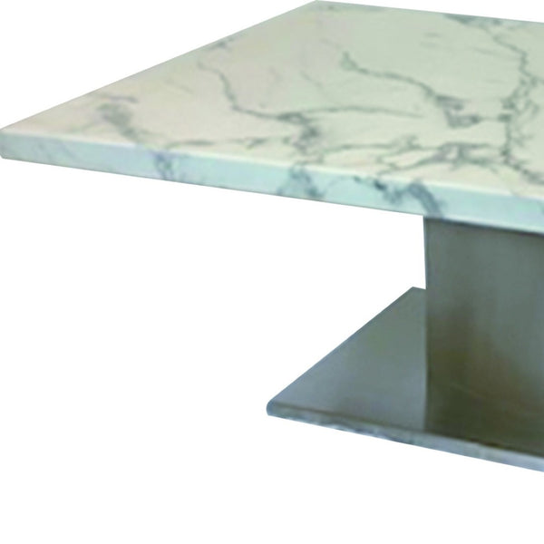 Homeroots 51" White And Silver Marble Coffee Table – Elegant Stainless Steel Pedestal For Living Room Style   554309