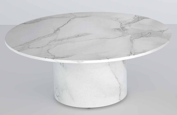Homeroots 35" White Genuine Marble & Wood Round Pedestal Coffee Table - Modern Design For Stylish Living Spaces   554310