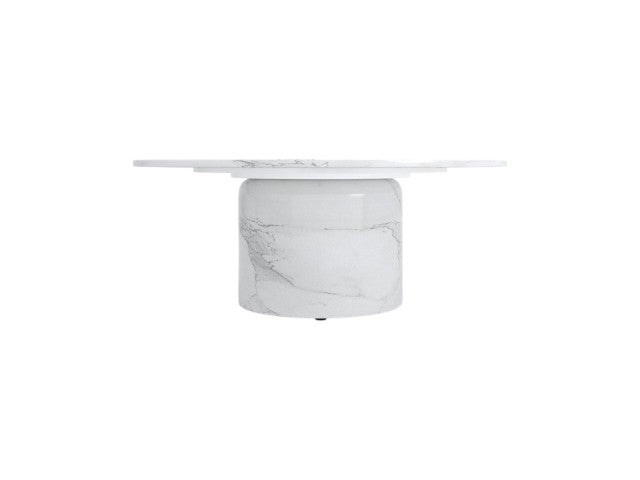 Homeroots 35" White Genuine Marble & Wood Round Pedestal Coffee Table - Modern Design For Stylish Living Spaces   554310