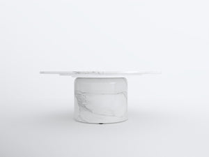 Homeroots 35" White Genuine Marble & Wood Round Pedestal Coffee Table - Modern Design For Stylish Living Spaces   554310