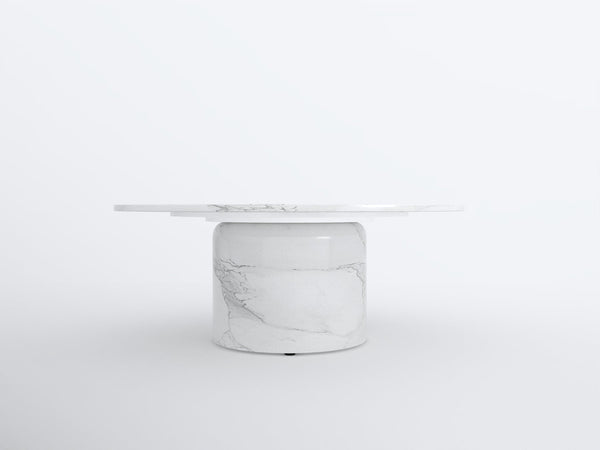 Homeroots 35" White Genuine Marble & Wood Round Pedestal Coffee Table - Modern Design For Stylish Living Spaces   554310