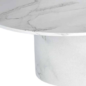 Homeroots 35" White Genuine Marble & Wood Round Pedestal Coffee Table - Modern Design For Stylish Living Spaces   554310
