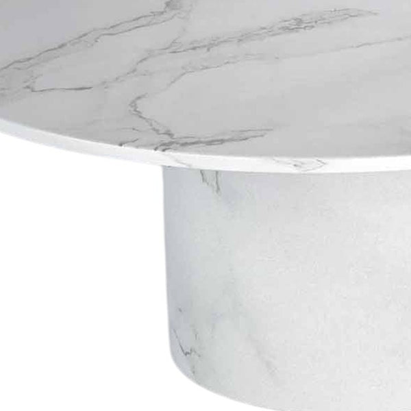 Homeroots 35" White Genuine Marble & Wood Round Pedestal Coffee Table - Modern Design For Stylish Living Spaces   554310
