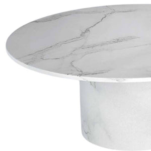 Homeroots 35" White Genuine Marble & Wood Round Pedestal Coffee Table - Modern Design For Stylish Living Spaces   554310
