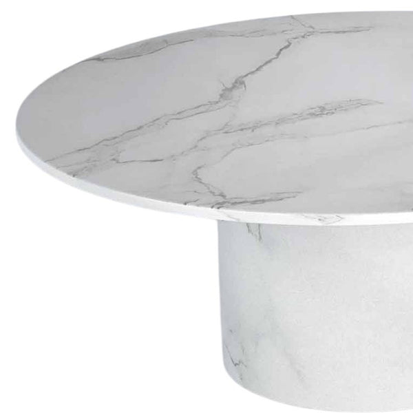 Homeroots 35" White Genuine Marble & Wood Round Pedestal Coffee Table - Modern Design For Stylish Living Spaces   554310