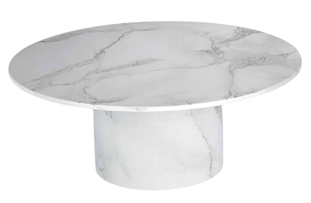 HomeRoots 35" White Genuine Marble Round Pedestal Coffee Table – Modern, Durable Design for Any Space 554310