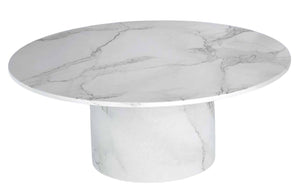 HomeRoots 35" White Genuine Marble Round Pedestal Coffee Table – Modern, Durable Design for Any Space 554310