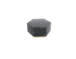 HomeRoots 35" Modern Black Faux Marble Hexagon Drum Coffee Table with Gold Base for Stylish Living Spaces 554311