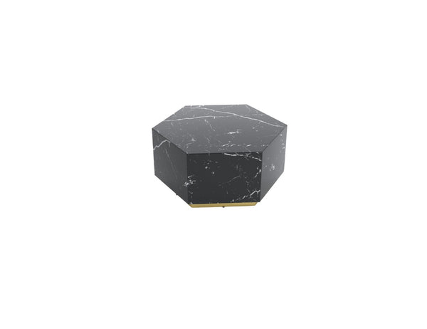 HomeRoots 35" Modern Black Faux Marble Hexagon Drum Coffee Table with Gold Base for Stylish Living Spaces 554311