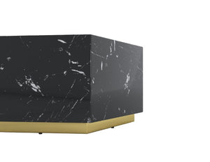 Homeroots 35" Black And Gold Faux Marble Hexagon Drum Coffee Table - Modern Geometric Accent For Your Living Room   554311